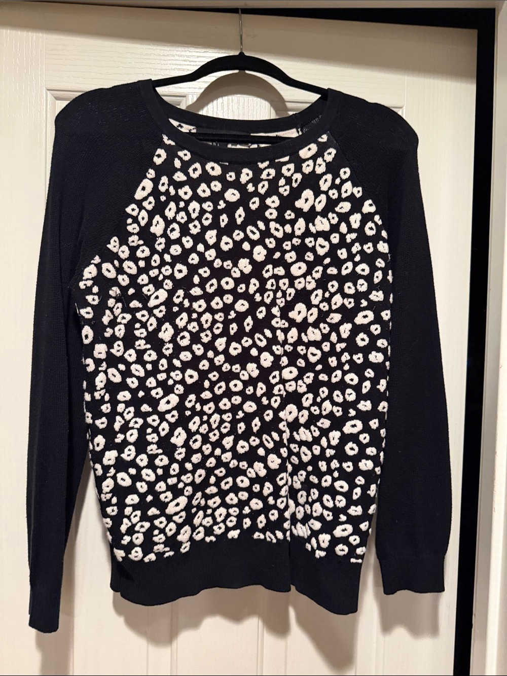 Forever 21 Black and Cream Leopard-Print Crewneck Sweater